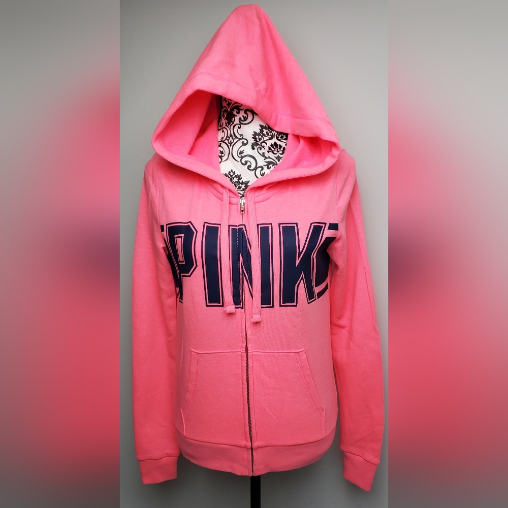 Victoria's Secret Pink Zip-Up Hoodie Hot Pink/Neon/Blue S